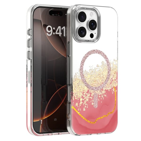 iPhone 16 Pro Max - MagSafe Epoxy Transparent Skydd med 3D Effekt Rosa Rosa