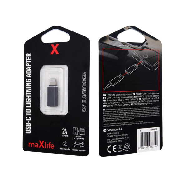 maXlife USB-C till Lightning Adapter - Laddning / Dataöverföring Svart