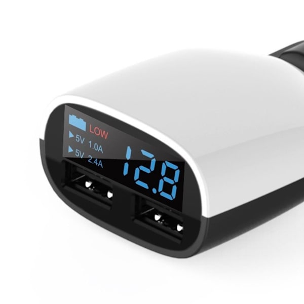 Billaddare 3.4Amp LED display Universal - iPhone/Android Vit