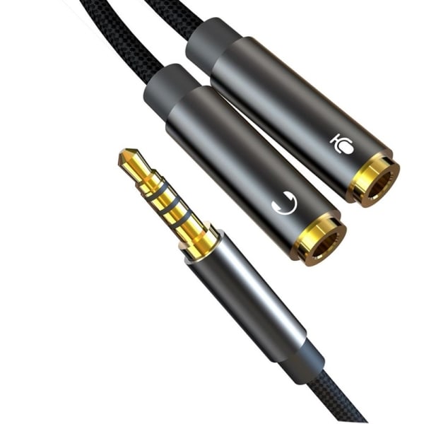 XO 2-i-1 ljudomvandlare, 3,5 mm till ljud + mikrofon Svart