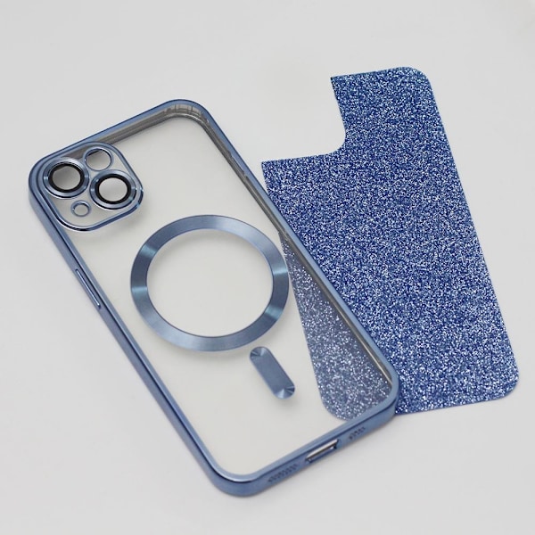 iPhone 14 - 2i1 Magasafe Glitter / Transparent Chrome Skal Blå