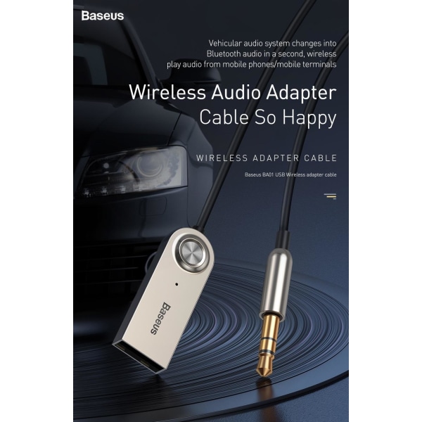 Baseus BA01 USB Bluetooth Sändare Bil AUX 3,5mm Adapter Svart