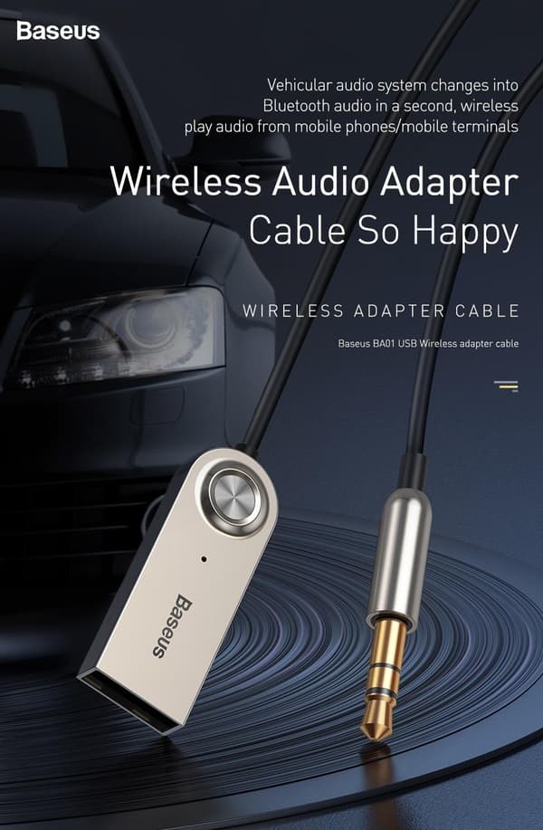 Baseus BA01 USB Bluetooth Sändare Bil AUX 3,5mm Adapter Svart