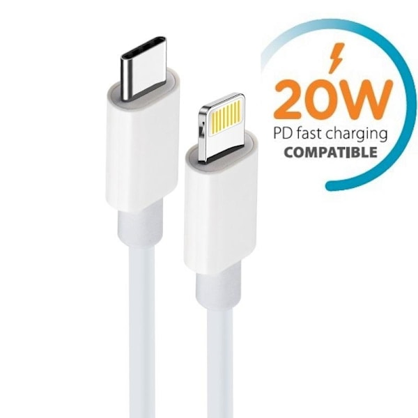 2-PACK Snabbladdning iPhone PD kabel för iPhone 11/12/13/14 -1M Vit