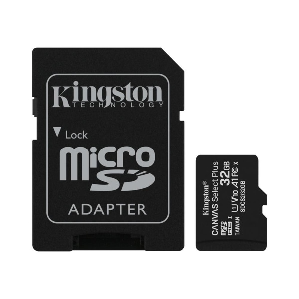 Kingston 32GB microSDHC Klass-10 UHS-1 Minneskort med adapter Black