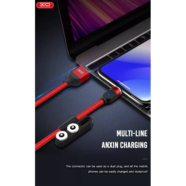 3-i-1 Magnetic Lightning / USB-C 2.4Amp Laddningskabel -100cm Svart