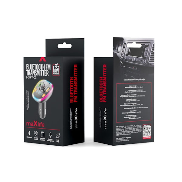 FM Sändare Bluetooth MP3  Billaddare Maxlife MXFT-03 Svart Svart
