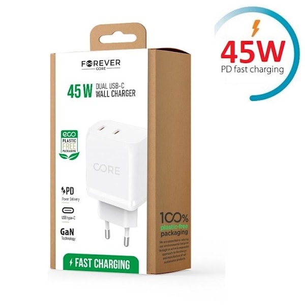 Snabbladdare för iPhone / iPad / Samsung USB-C 45W PD Väggladdare Vit