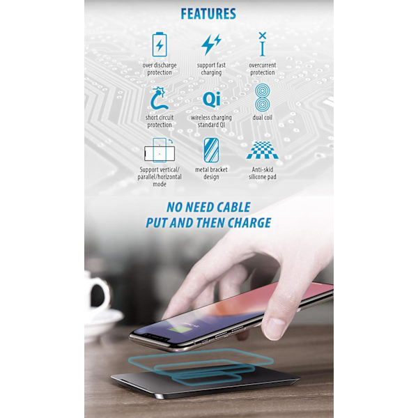 10W Snabb QI Trådlös laddare FOREVER - För iPhone / Android Svart