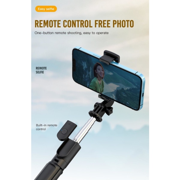 Tripod Selfiepinne / Mobilstativ Bluetooth med Fjärrkontroll Svart