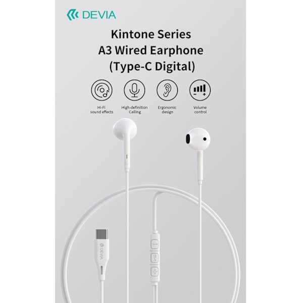 in-Ear USB-C hörlurar för Samsung / iPhone 15, 16 och Mobil med USB-C Kontakt Vit