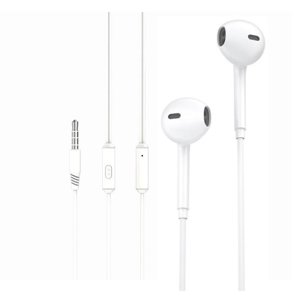In-Ear Hörlurar med mikrofon 3,5mm Kontakt iPhone, Samsung Vit