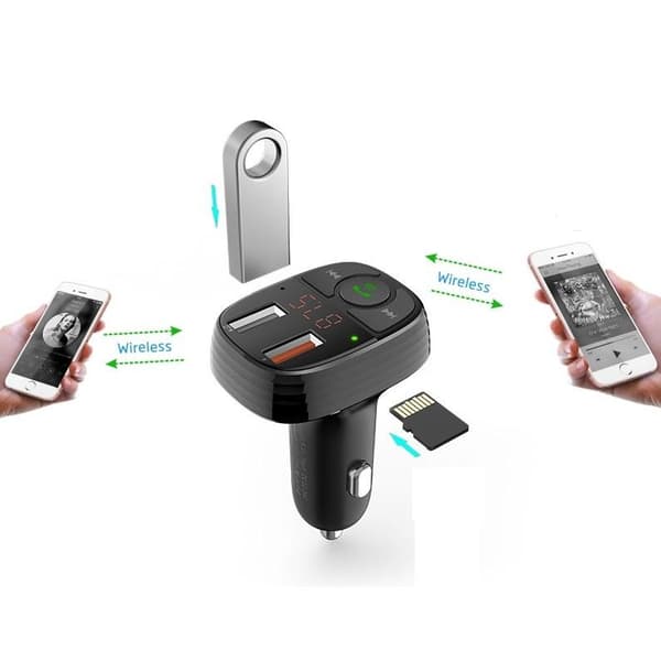 FM Sändare QC 3.0 Bluetooth MP3 2USB Billaddare Devia Svart