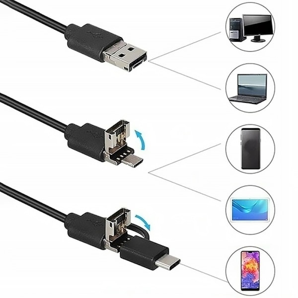 Vattentät 3.5m Endoscope inspektionskamera 3.5m lens 8/7/5.5mm USB-C/Micro-USB Svart