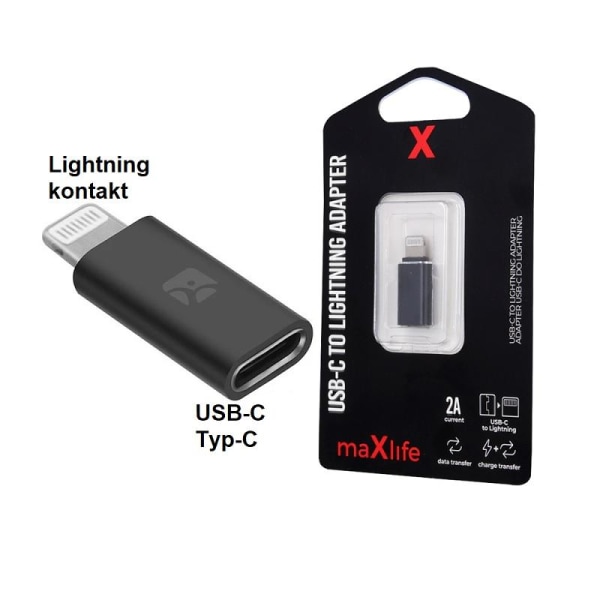 maXlife USB-C till Lightning Adapter - Laddning / Dataöverföring Svart