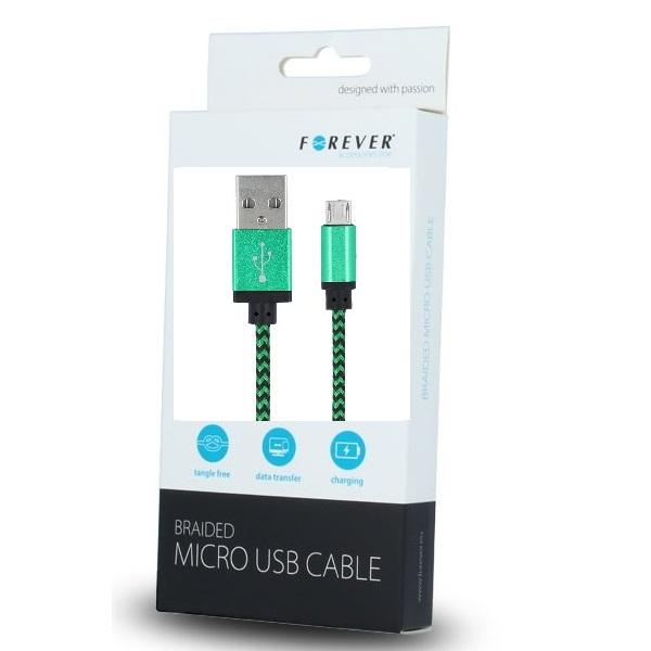 Braided MicroUSB Data SYNC Kabel Forever - 100cm Grön