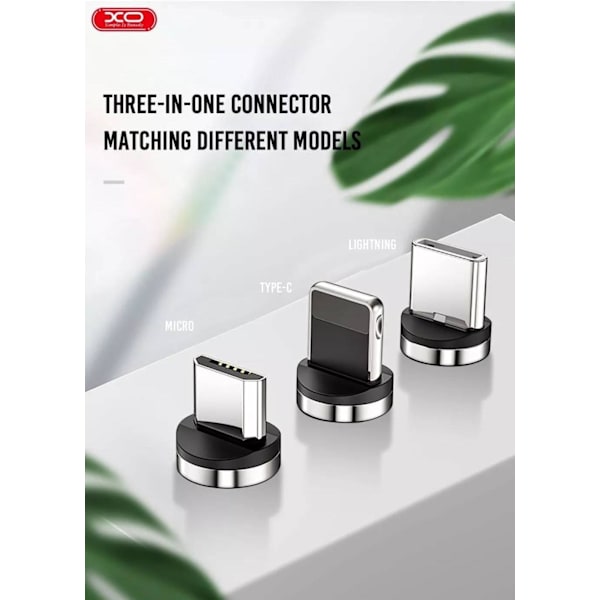 3-i-1 Magnetic Lightning / USB-C 2.4Amp Laddningskabel -100cm Svart