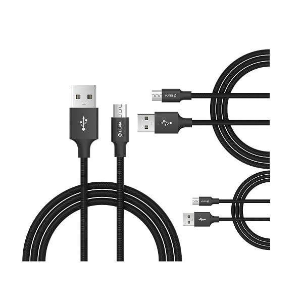 3-Pack 25cm/1m/2m MicroUSB Data/SYNC Kabel Svart