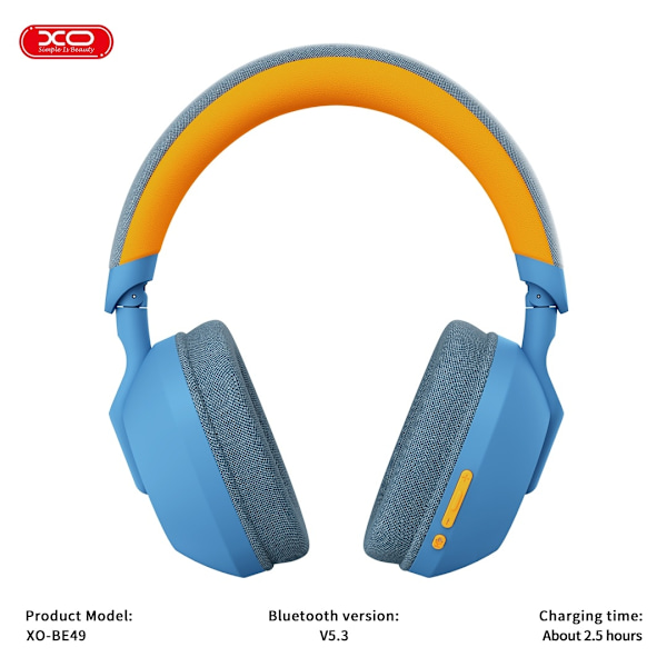 XO BE49 Bluetooth 5.3 Trådlösa Hörlurar – 40mm Driver, 10m Räckvidd – Blå multifärg