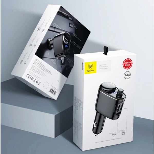Bluetooth FM Sändare QC 3.4A MP3 Billaddare 2XUSB Baseus Svart