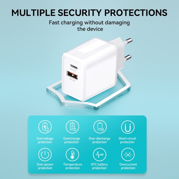 Snabbladdare 30W för iPhone Dual Port USB/USB-C med USB-C till Lightning Kabel Vit