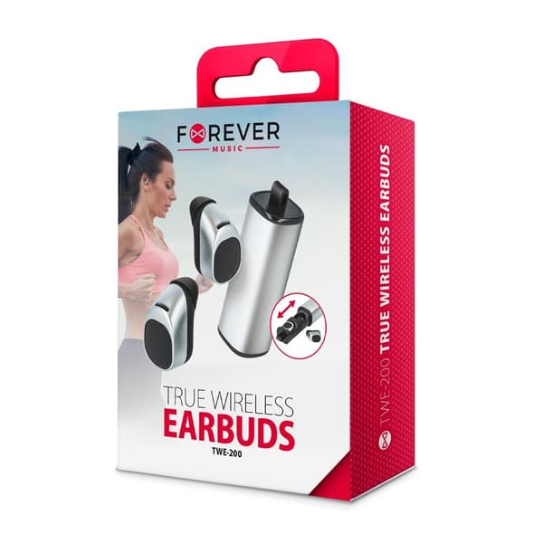 EARBUDS TWE-200 TRUE Bluetooth Trådlös Hörlurar med laddningsbox Silver