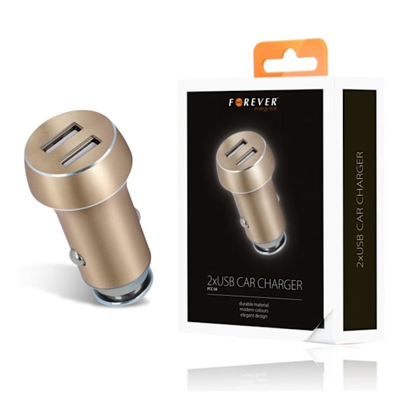 FOREVER 15.5W Billaddare Metal 2XUSB 3.1-Amp - Guld Guld