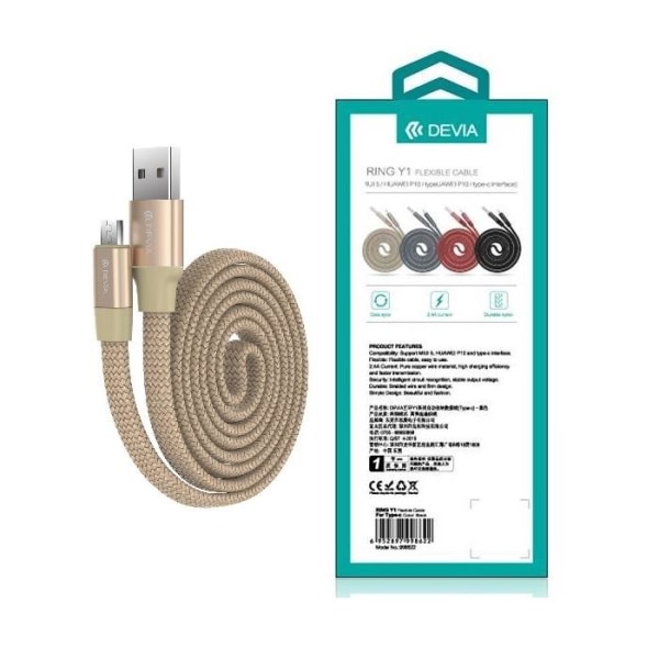 2.4 Amp RING-Y1 MicroUSB Kabel För Smartphones -DEVIA Champagne