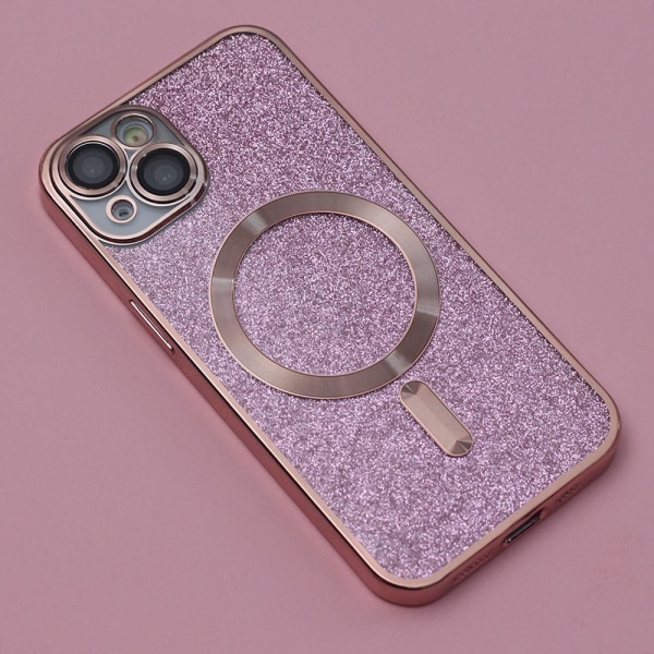 iPhone 14 - 2i1 Magasafe Glitter / Transparent Chrome Skal Rosa