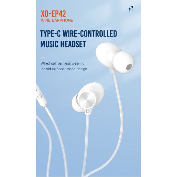 USB-C In-Ear Hörlurar med Mikrofon iPhone 15,16 /Samsung /Android Svart
