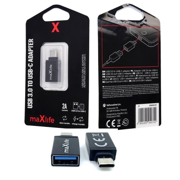 maXlife USB3.0 till USB USB-C OTG-Converter Adapter Svart