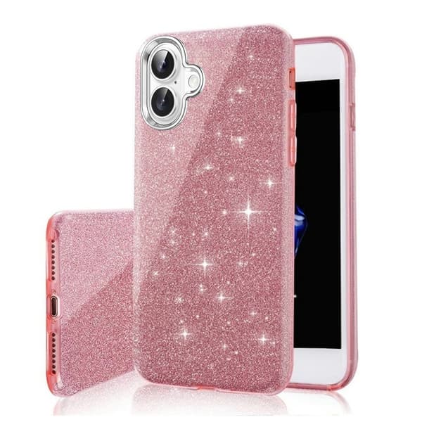 iPhone 17 Pro Max - 3in1 Glitter Elegant Mjuk Skal Rosa Rosa