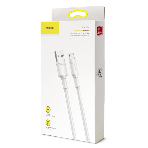 USB-C 5Amp Double Ring QuickCharge Laddningskabel Baseus -50cm Vit