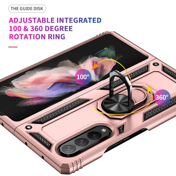 Samsung Galaxy Z Fold 3 - Shockproof Ring Armor Stand Slimmt mobilskal Roseguld Rosa guld