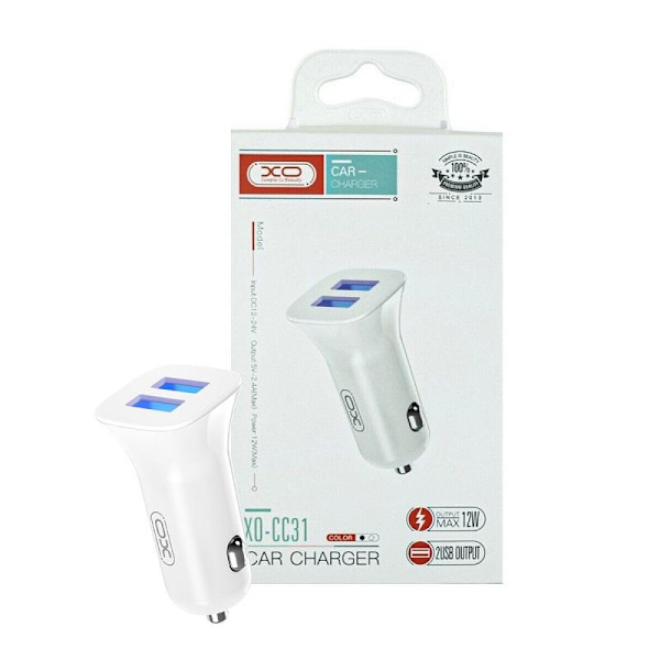 Universal 12W Billaddare Snabbladdning Dual USB 2,4Amp Vit
