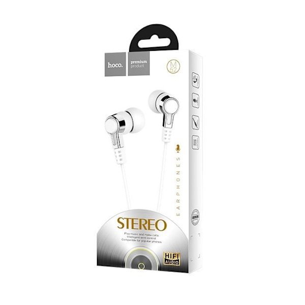 Stereo in-ear Hörlurar med Mikrofon Volymkontroll 3,5mm Vit