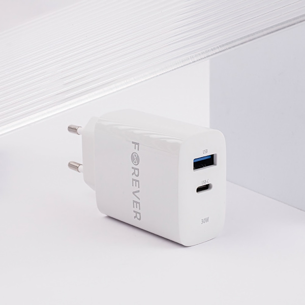 QC USB-C 30W PD Snabbladdare för iPhone 11/12/13/14/15 Samsung Vit