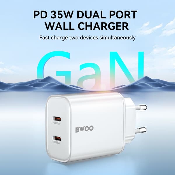 iPhone 17/116/15, iPad  kompatibel 35W Snabbladdare PD Dual USB-C Vit