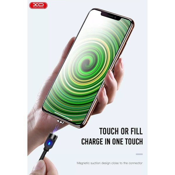 3-i-1 Magnetic Lightning / USB-C 2.4Amp Laddningskabel -100cm Svart