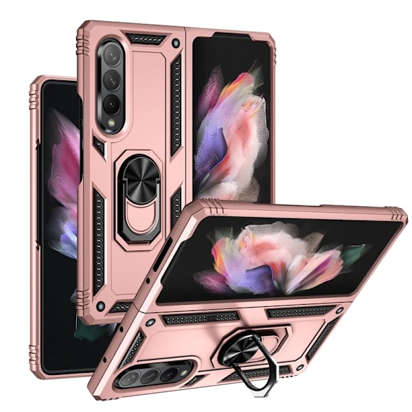 Samsung Galaxy Z Fold 4 - Shockproof Ring Armor Stand Slimmt mobilskal Roseguld PinkGold