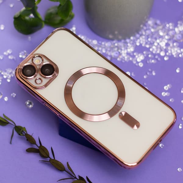 iPhone 15 Pro Max - MagSafe-kompatibelt Chrome Skal med Kameraskydd Rosa guld
