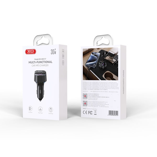 XO Bluetooth FM Sändare med 1 X USBC, 2XUSB Billaddare Svart