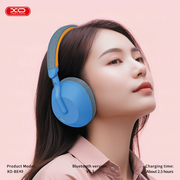 XO BE49 Bluetooth 5.3 Trådlösa Hörlurar – 40mm Driver, 10m Räckvidd – Blå multifärg