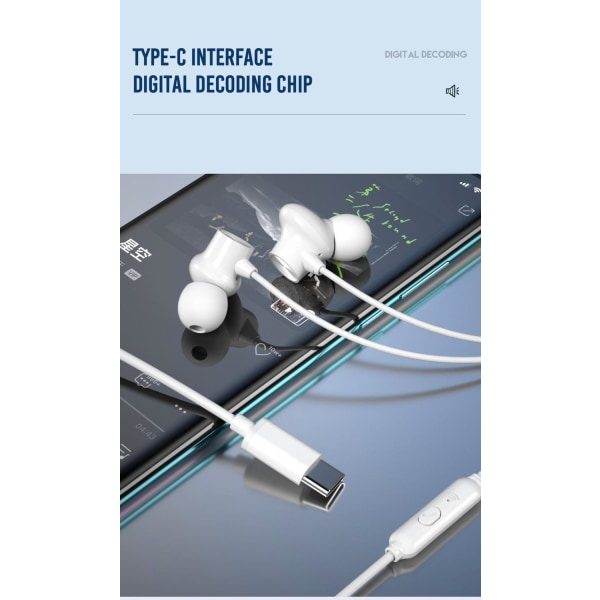 USB-C In-Ear Hörlurar med Mikrofon iPhone 15,16 /Samsung /Android Svart