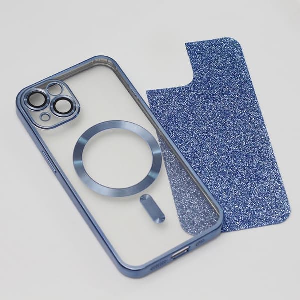 iPhone 15 Plus - 2i1 Magasafe Glitter / Transparent Chrome Skal Blå