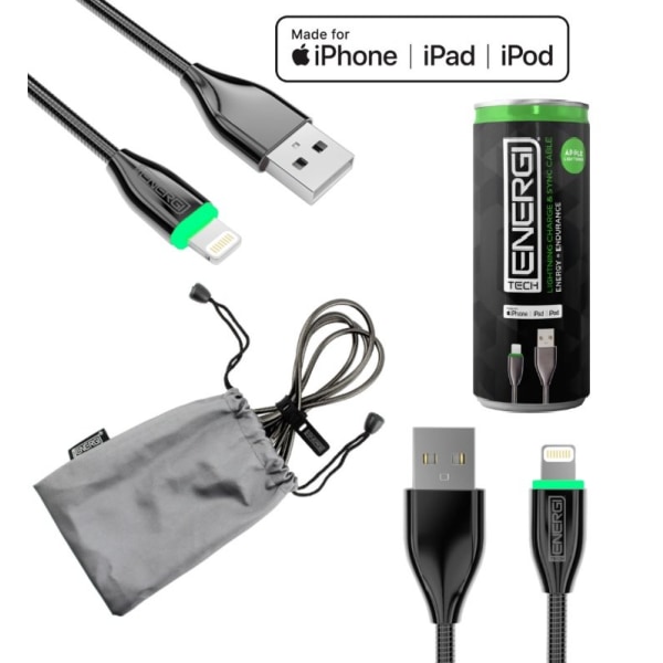 Tech Energi Apple Lightning Laddning Och Sync USB-Kabel - 120cm Svart