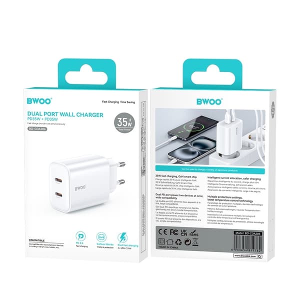 iPhone 18/17/116/15, iPad  kompatibel 35W Snabbladdare PD Dual USB-C Vit