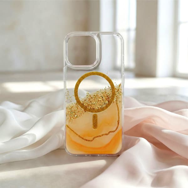 iPhone 16 Pro Max - MagSafe Epoxy Transparent Skydd med 3D Effekt Orange Orange