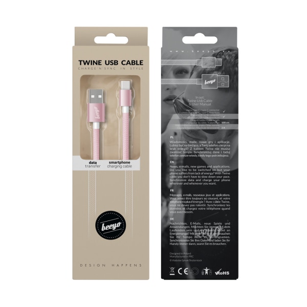 USB-C 2Amp Twine Laddningskabel Beeyo - Rosa Rosa