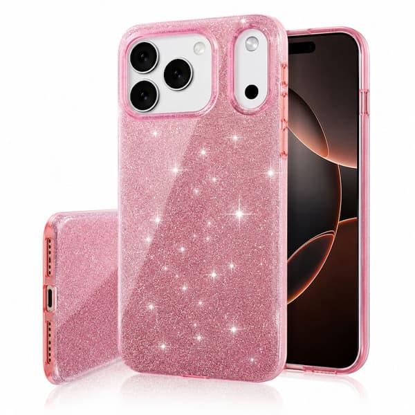 Skal för iPhone 18 Pro Max / iPhone 17 Pro Max - 3in1 Glitter Elegant Mjuk Rosa Rosa